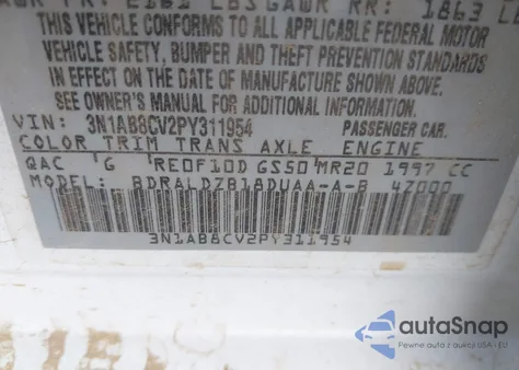 2023 Nissan Sentra Sv Xtronic Cvt from USA, damaged, VIN 3N1AB8CV2PY311954